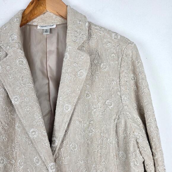Coldwater Creek Beige Floral Embroidered Linen Blend Two-Button Blazer Size XL - Picture 2 of 10